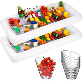 Vertintong 10 Pcs Pool Party Supplies Include 2 Pcs Inflatable Serving Salad Bar Tray Food Drink Holder Cooler Container 8 Pcs Salad Bowls Angled Acrylic Candy Bowls for BBQ Picnic Buffet Luau Cooler