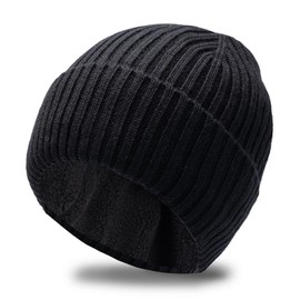Pyrafox Merino Wool Hat Large Head 56-65 cm Fleece Lining Winter Hat Men, black