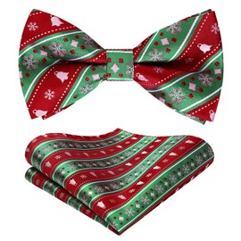 HISDERN Bow Tie Christmas Men's Pre-Tied Bow Tie with Pocket Square Set Fashion Pattern Xmas Bow Ties and Handkerchief for Christmas Accessories, red/green