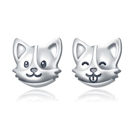 YFN Corgi Earrings 925 Sterling Silver Corgi Stud Earrings Dog Jewellery Gifts for Women Girls Dog Lovers, Sterling Silver, No Gemstone