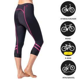 Terry Bella Prima Knicker, Women's 19.5 Inch Inseam, High Compression Padded Cycling Capris Bottom - Black Pink, Medium