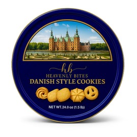 Heavenly Bites Danish Style Butter Cookies in Metal Tin 24 Oz
