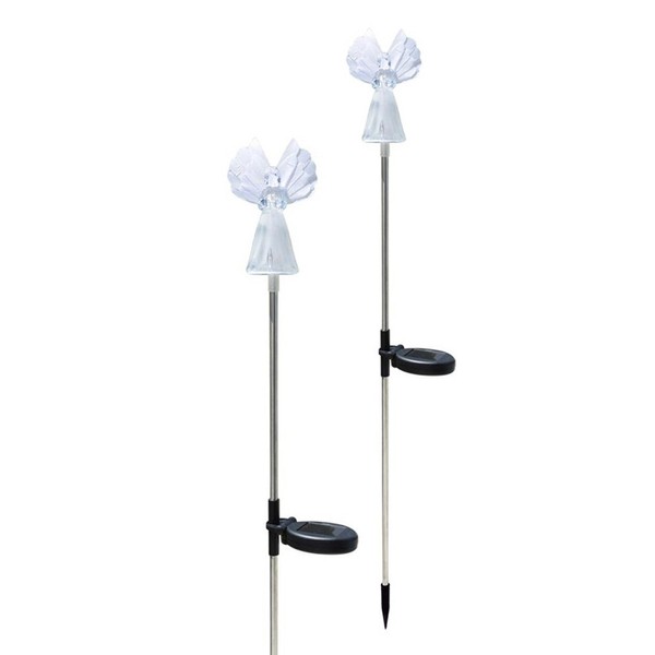 Solar Frosty Angel Lights with Fiber Wings (Set of 2)