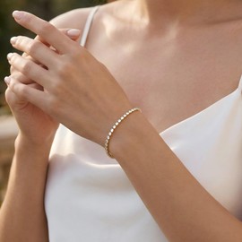 3mm Diamond Classic Tennis Bracelet for Women Dainty, Gold Plated Bracelets Waterproof, Stackable Gift for Women