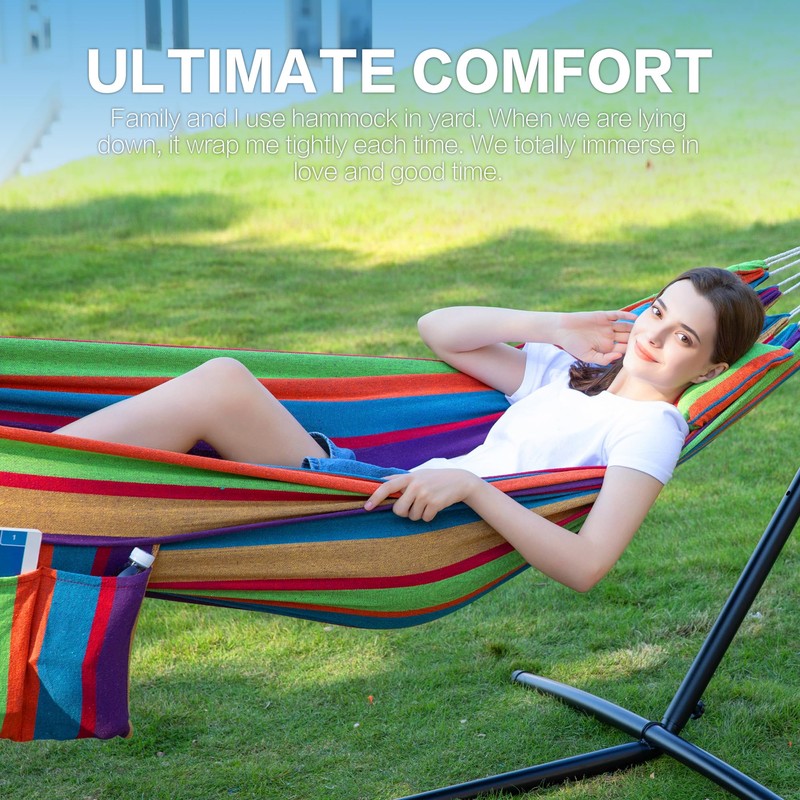 PNAEUT Double Hammocks with Stand for Outside, Portable Space Saving