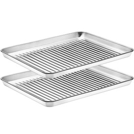 CEKEE Baking Sheet Set of 2 - Stainless Steel Cookie Sheets for Baking, Size 16 x 12 x 1 inch, Non Toxic & Heavy Duty & Mirror Finish & Rust Free & Easy Clean- Commercial Quality Cookie Sheet