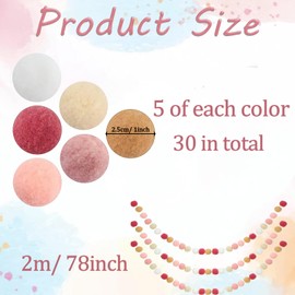 One Felt Ball Garland, Pom Pom Garland, 6.6 Ft With 30 Ball, Pastel Ball Garlands for Nursery Decor, Bedroom & Party Decoration (6 Colors)
