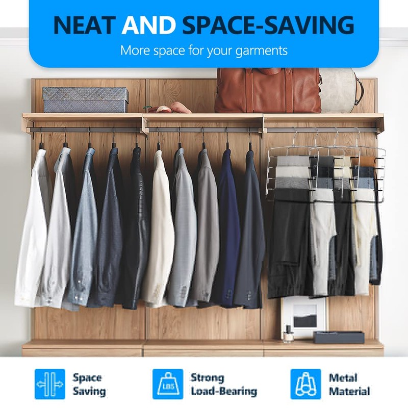 Pants Hangers 3 Pieces,5 Tier Closet Organizers and Storage Clothes