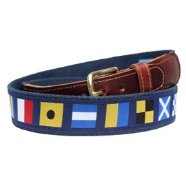 SoliVisk Nautical Signal Code Flag Men’s Leather Tab Belt with Sewn on Tabs – Preppy Style Made in USA (36)