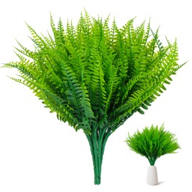 Tmflexe 6PCS Fake Ferns for Outdoors Artificial Plants Stems Faux Ferns Boston Nearly Natural UV Resistant Plastic Shrubs DIY Hanging Planter Patio Garden Balcony Indoor Home Office Greenery Decor