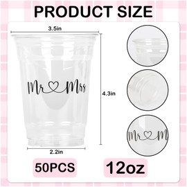 AimFun Mr and Mrs Plastic Cups Wedding Bridal Shower Disposable Party Cups Wedding Reception 12oz Clear Drinking Cups for Anniversary Birthday Party Supplies Decorations (100)