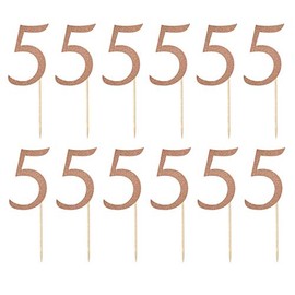 LissieLou Number 5 Cupcake Toppers Pack of 12 in Pretty Glitter Card, Made in the UK - Rose Gold