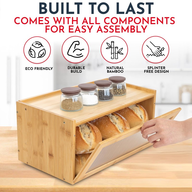 Culinary Couture Bamboo Bread Box for Kitchen Countertop - Large