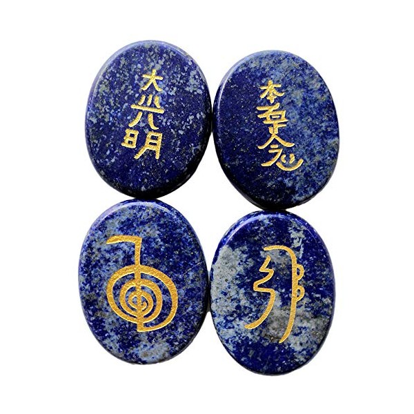 Lovionus89 4 Pcs Lapis Lazuli Engraved Chakra Stones Healing Crystal
