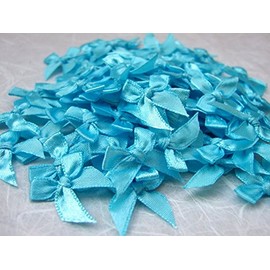 100 Tiny Satin Ribbon Bows Blue Sky Mini Embellishment Craft Artificial Applique Wedding Ribbon Size 7 mm.