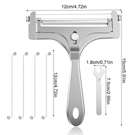 Neyauo 6 Pcs Cheese Slicer Kit with 4 Extra Replaceable Stainless Steel Wires & Wrench Stainless Steel Adjustable Thickness Cheese Cutter Frosted Silver Wire Butter Cutter for Block Cheeses Butter