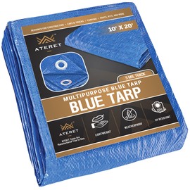ATERET Multi-Purpose Blue Tarp Cover I Waterproof, 5-Mil Thick Plastic Poly with Grommets Eyes for Secured Tie Down I Great Idea Use for Roof, Camping, Patio, Canopy, Boat, Tent & Camping (10' x 20')