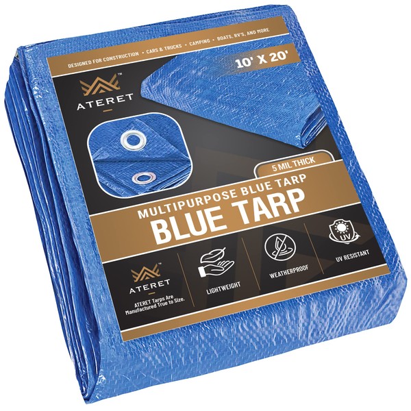 ATERET Multi-Purpose Blue Tarp Cover I Waterproof, 5-Mil Thick Plastic