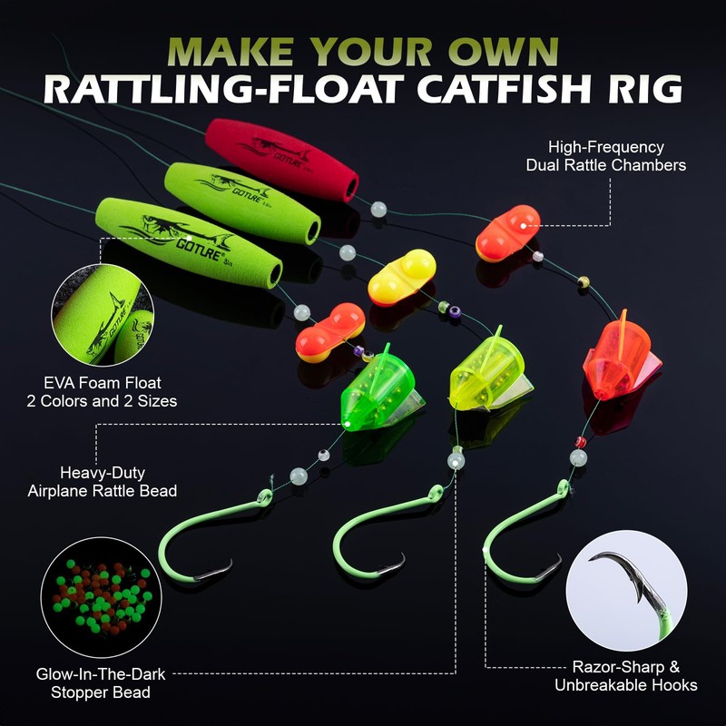 Goture Catfish Rig Making Kit,274pcs Catfishing Tackle with Luminous Fishing