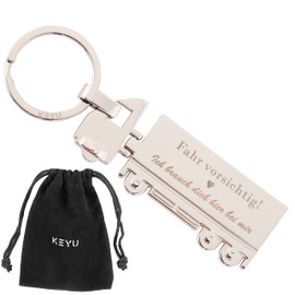 KEYU Guardian Angel Keyring Truck with 2 Texts to Choose From | Gift for Truck Drivers | Key Ring Drive Carefully | Lucky Charm Car | Lucky Charm Small | Truck Accessories, Ich Brauche Dich Hier Bei