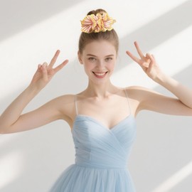 Cotton Oversized Scrunchies 6.2 in（16cm） - Bright Stripes Retro Hair Accessories for Women, 10 Color Boho Thick Hair Ties for Daily Use, Party & School (Classic Lazy Aesthetic) (Bright Orange, Baby)