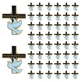 50 Pcs Funeral Cross Pins Forever in Our Hearts Memorial Dove Brooch for Memorial Service Mourning, Small, Metal, no gemstone