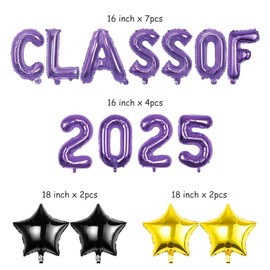 Pargleev Class of 2025 Balloons with Star Hanging Foil Balloons Letter for High School College Congrats Grad Graduation Congratulations Party Decorations Gold Black Purple