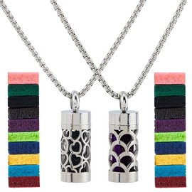 SUPERFINDINGS 2 Style Diffuser Oil Pendant Stainless Steel Perfume Diffuser Heart Essential Oil Necklace Interchangeable Perfume Pads Aromatherapy Bottle Necklaces for Woman Men 70.5cm