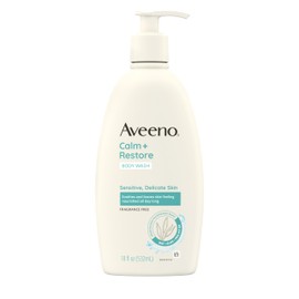 Aveeno Aveeno Calm + Restore Daily Body Wash for Sensitive, Delicate Skin, Gentle Cleanser with Oat, Aloe & Pro-Vitamin B5 Soothes & Leaves Skin Feeling Nourished, Fragrance Free, 18 fl. oz