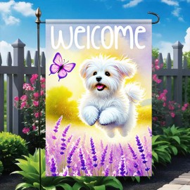 BlissYard Maltese Dog Garden Flag 12x18 Inch Double Sided Spring Summer Patio Seasonal Holiday Flag for Outdoor Decoration