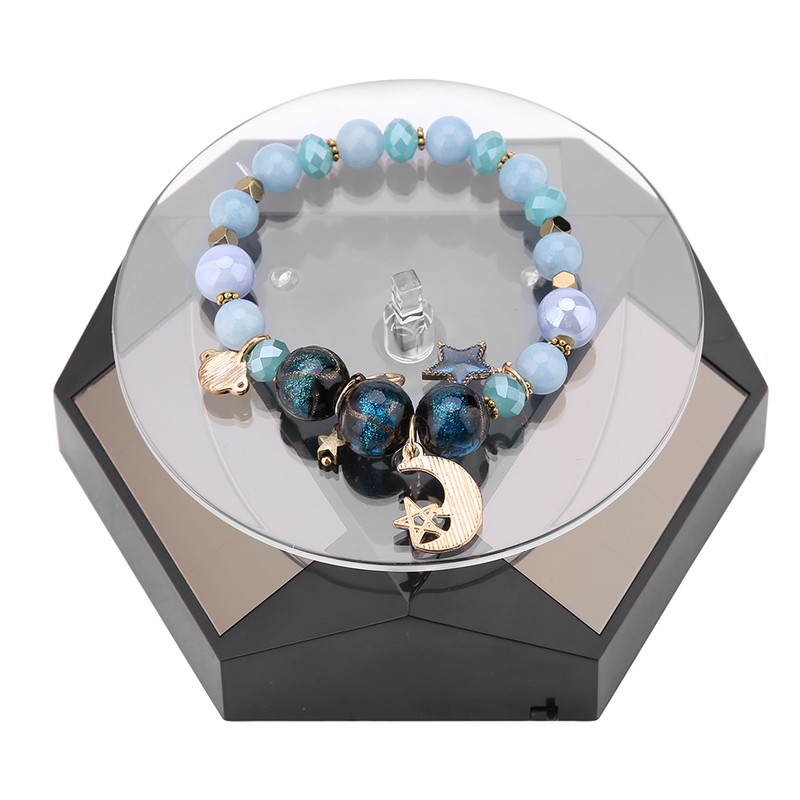360 Rotating Solar Power Showcase LED Light Turntable Watch Jewelry