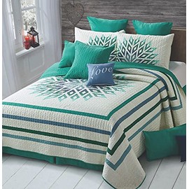 Virah Bella 2 Piece Twin Cabin Quilt Bedding Set - Picolata Sunrise - Rustic Country Reversible Patchwork Comforter Set with Decorative Pillow Shams