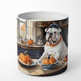 Caroline's Treasures DAC1755CDL English Bulldog Fall Kitchen Pumpkins Decorative Soy Candle Nature Soy Wax Essential Oil Home Decor Ideal for Bedroom Kitchen Bath Office Gift, 10 oz