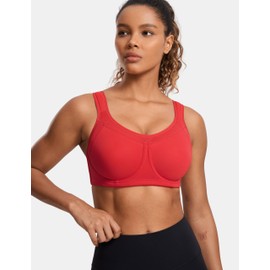SYROKAN Women's High Impact Removable Pads Sports Bra Underwire Full Coverage Support Workout Running Bra Deep Red 38DD