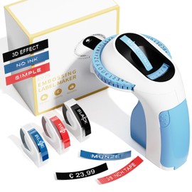 Memoking Embossed Label Maker with 3 Rolls Emboss Tapes-E975 3D Embossed Label Maker, Handheld Embosser Labelling Machine, Lettering Embossed Label Maker Machine for Home Organization, Gift (Blue)