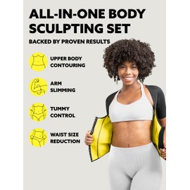 HOT SHAPERS Women’s Sleeved Body Sculpting Kit - Waist Cincher with Sleeves & Waist Trainer with Sweat Fabric for Body Contouring (Black, X-Small)