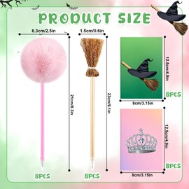 Jiytivity 48 Pcs Princess and Witch Party Favors Include 12 Witch Broom Pens 12 Pink Fluffy Pens 12 Wizard Notepads 12 Princess Notebooks for Wizard School Classroom Decoration Dress Up Cosplay Gift