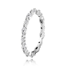 925 Sterling Silver CZ Band, Marquise & Round Cubic Zirconia Milgrain Eternity Bands, Stack Infinity Rings for Women (size T1/2)