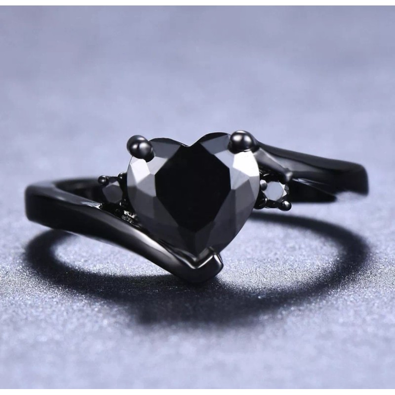 Dtup Elegante Anillo De Corazón Oro Negro Diamante Black Gold