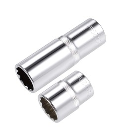 sourcing map 1/2-Inch Drive by 20mm Deep and Shallow Socket Set of 2 Pcs, Cr-V, 12-Point, Metric