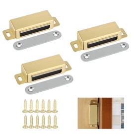 Mooche 3 Pack Cabinet Magnets for Closure, Stainless Steel Magnetic Cabinet Door Catch Strong Magnetic for Kitchen Cabinets Bedroom Wardrobe Cabinet Door Catch (Gold, 70 * 20 * 15)