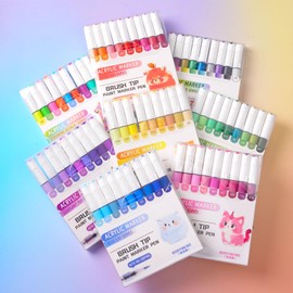 ROSYMENG 9 Color Acrylic Paint Pens,Quick-Drying Waterproof Acrylic Paint Markers, Soft Brush Tip Acrylic Markers for Canvas, Rock Painting, Wood, Stone, Glass, Ceramic, Fabric Painting, DIY Crafts