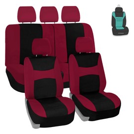 FH Group Universal Car Seat Covers Full Set for SUV Truck Sedan Vans | Waterproof All-Purpose Cloth Seat Cover Set Airbag Compatible Washable Split Bench Protector Interior Upgrade - Burgundy