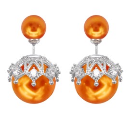 Hiqmic 925 Sterling Silver Post Double sided Pearl Zirconia Ear Stud Earrings Fashion Jewelry Gifts WK90109, Silver, Cubic Zirconia