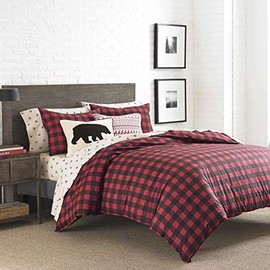 Eddie Bauer Home | Mountain Collection 100% Cotton Soft & Cozy Premium Quality Plaid Comforter with Matching Shams, 3-Piece Bedding Set, Queen, Scarlet Red