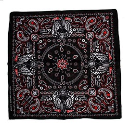 Topkids Accessories Black Bandanas Headband Skull Pirate Hair Scarf Men Women Motorbike Mask Gothic Alternative Clothing Crossbones Motorcycle Cotton Headscarf (Skulls, Wings & Paisley)