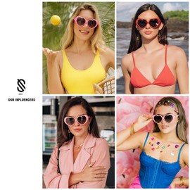 SOJOS Sunglasses Womens Heart Shaped Sunglasses Vintage Retro Glasses with Chain SJ2252 Light Pink Frame/Grey Lens