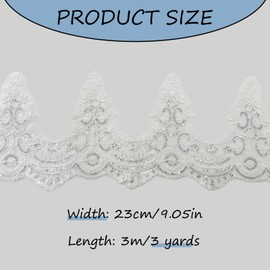 3 Yards 9 Inches Width Silver Beaded Lace Trim, Sequin Flower Embroidery Lace Ribbon, Sequins Lace Mesh Trim, Lace Edging for Sewing Craft Supplies Fabric Bridal Wedding