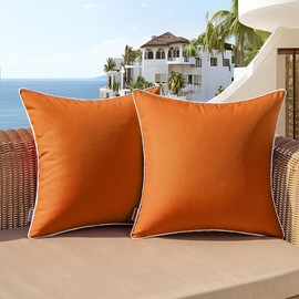 Woaboy Set of 2 Fall Outdoor Waterproof Pillow Covers 16x16 Inch Orange Decorative Throw Pillow Covers Square Solid Color Couch Pillow Covers for Patio Tent Bed Sofa Living Room