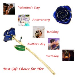 MAXSPT Gold Dipped Rose,Gold Rose Made from Real Rose Gifts for her and Best Gifts for Mother Gold Roses (Blue Rose with Crystal Stand)